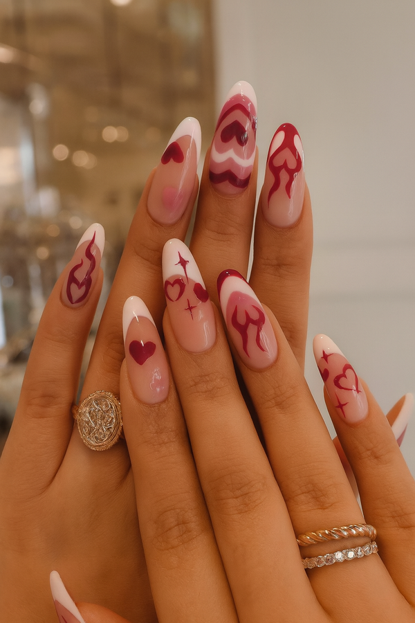 French tips with Heart Accents