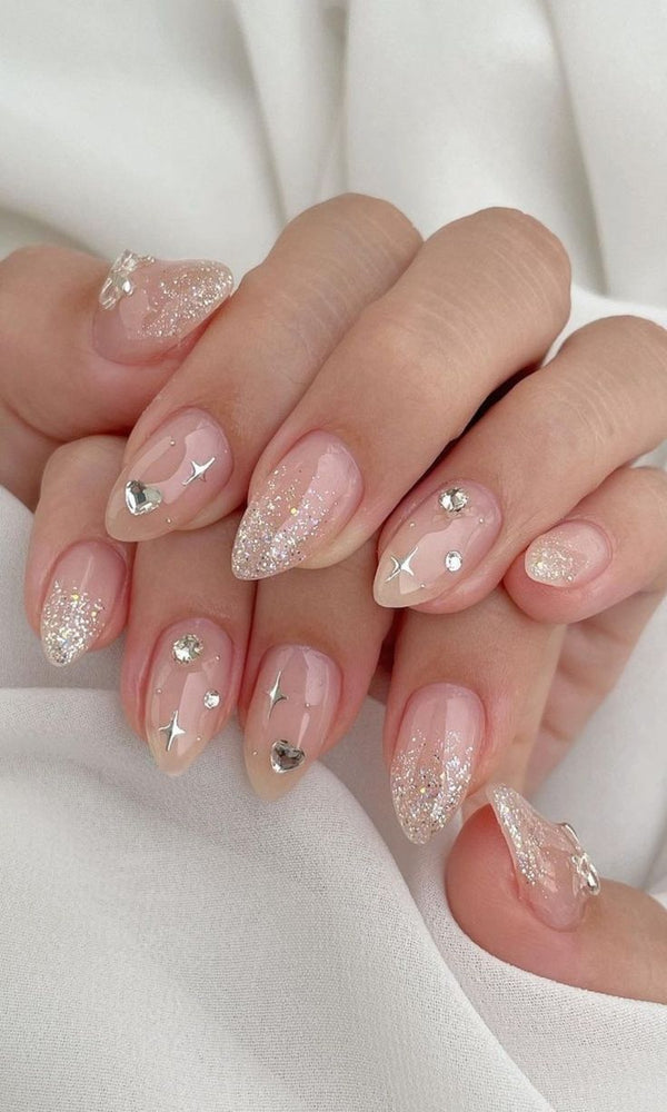 Ombre Nails with Rhinestone Accents