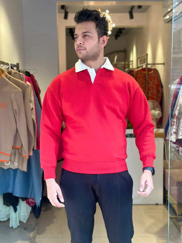 Bold Red Classic Rugby Sweatshirt