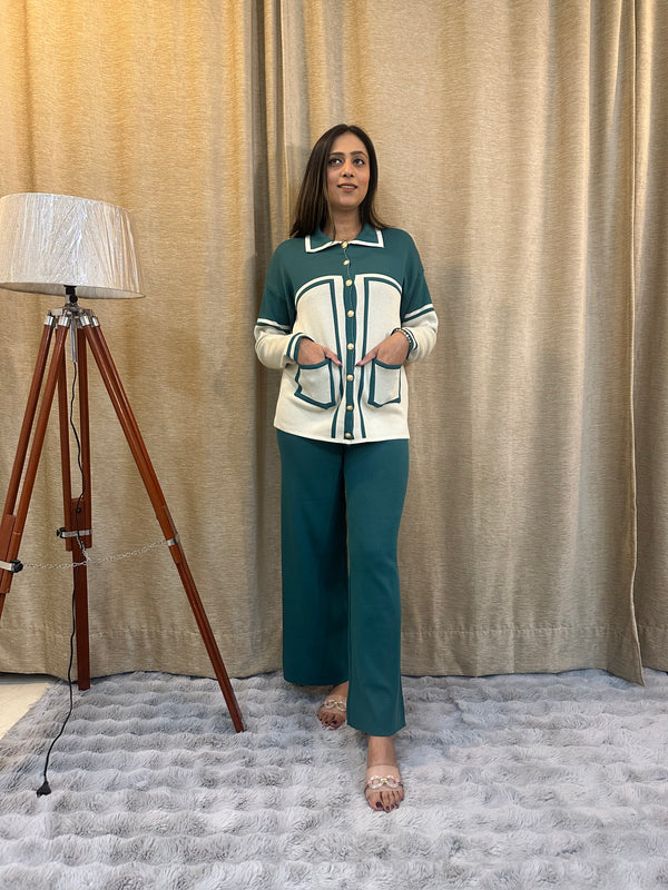 Elegant Teal Co-ord with Vintage Charm