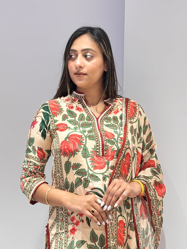 Olive Green Embellished Kurta Set with Dupatta