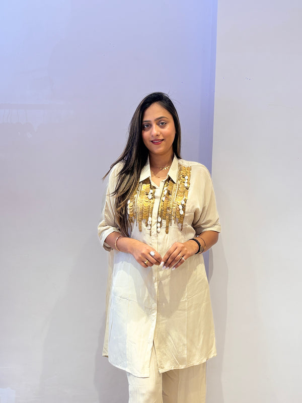 Ivory Gold Sequin Embellished Kurta Set