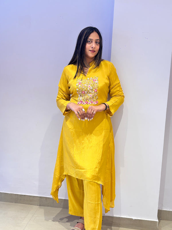 Mustard Yellow Embroidered Kurta Set