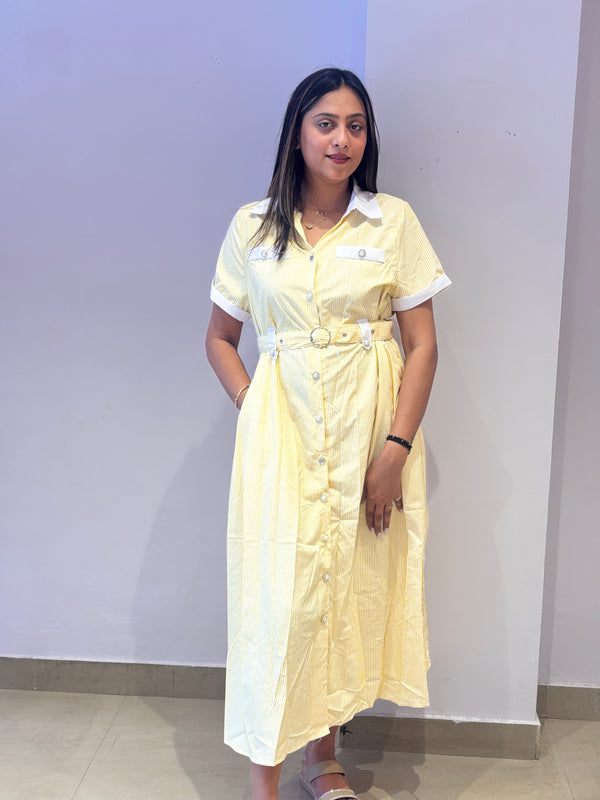 Sunny Yellow Belted Shirt Maxi Dress