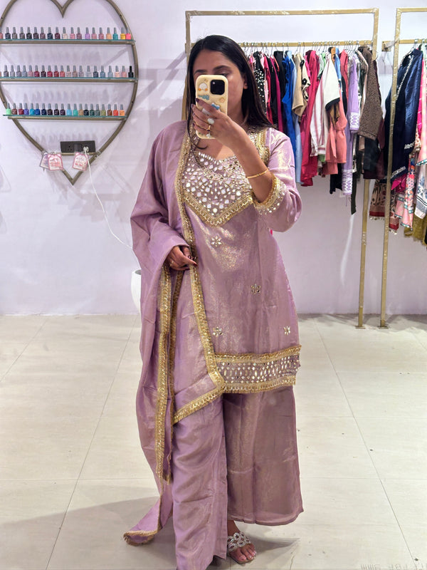 Lavender Mirror-Work Sharara Set