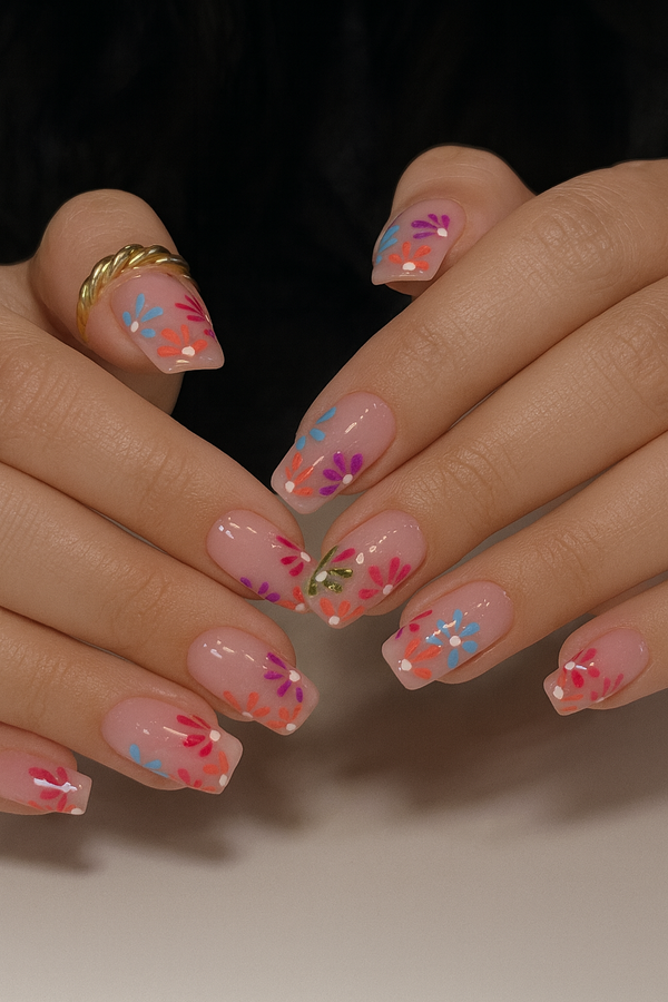 Floral French Square Nails
